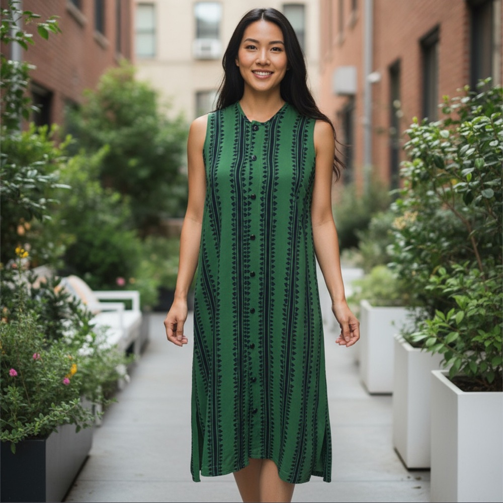 ILANA KOHN 100% Modal Retro Print Hi Low Sleeveless Shirt Dress Size M